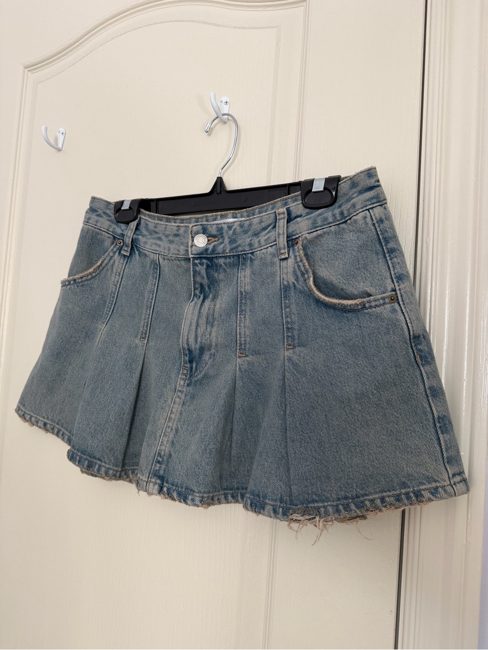 Zara Washed Denim Pleated Mini Skirt - Light Blue